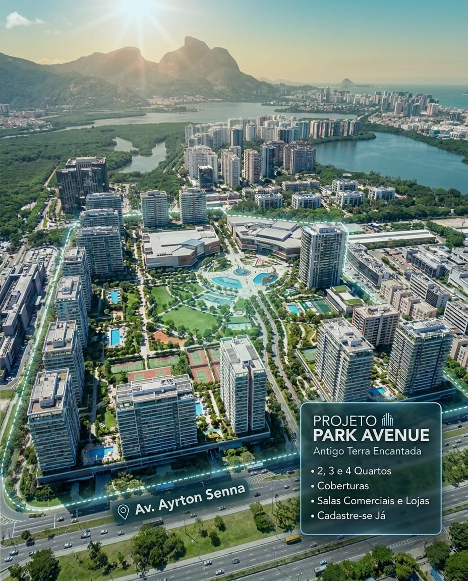 Vista aérea do Park Avenue às margens da Av. Ayrton Senna, na Barra da Tijuca