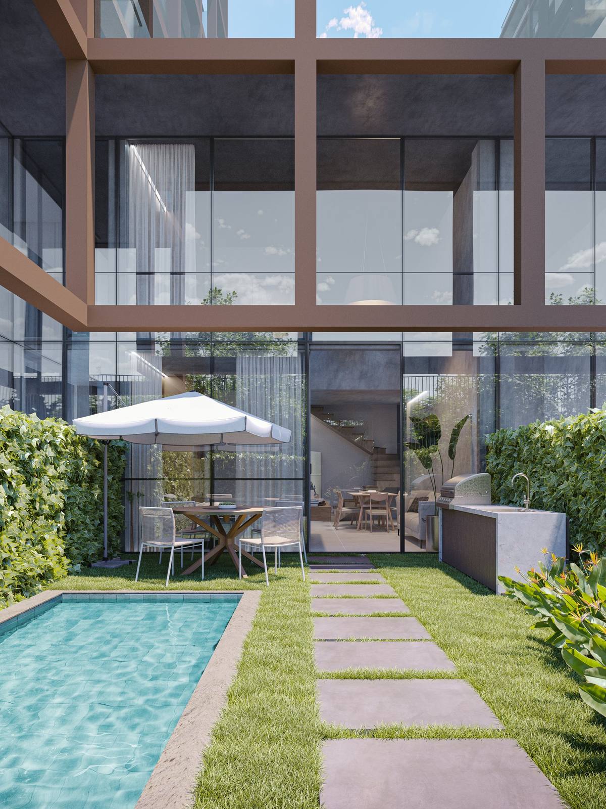 Imagem ilustrativa da área externa de um townhouse