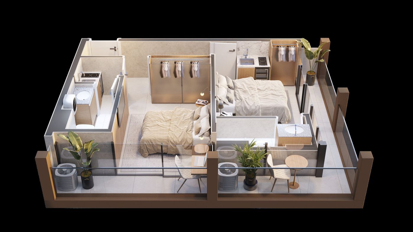 Planta humanizada ilustrativa do apartamento final 6