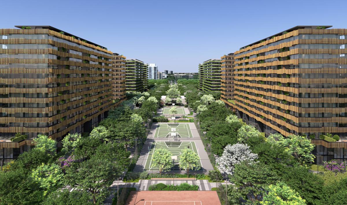 Imagem ilustrativa da alameda arborizada entre os blocos