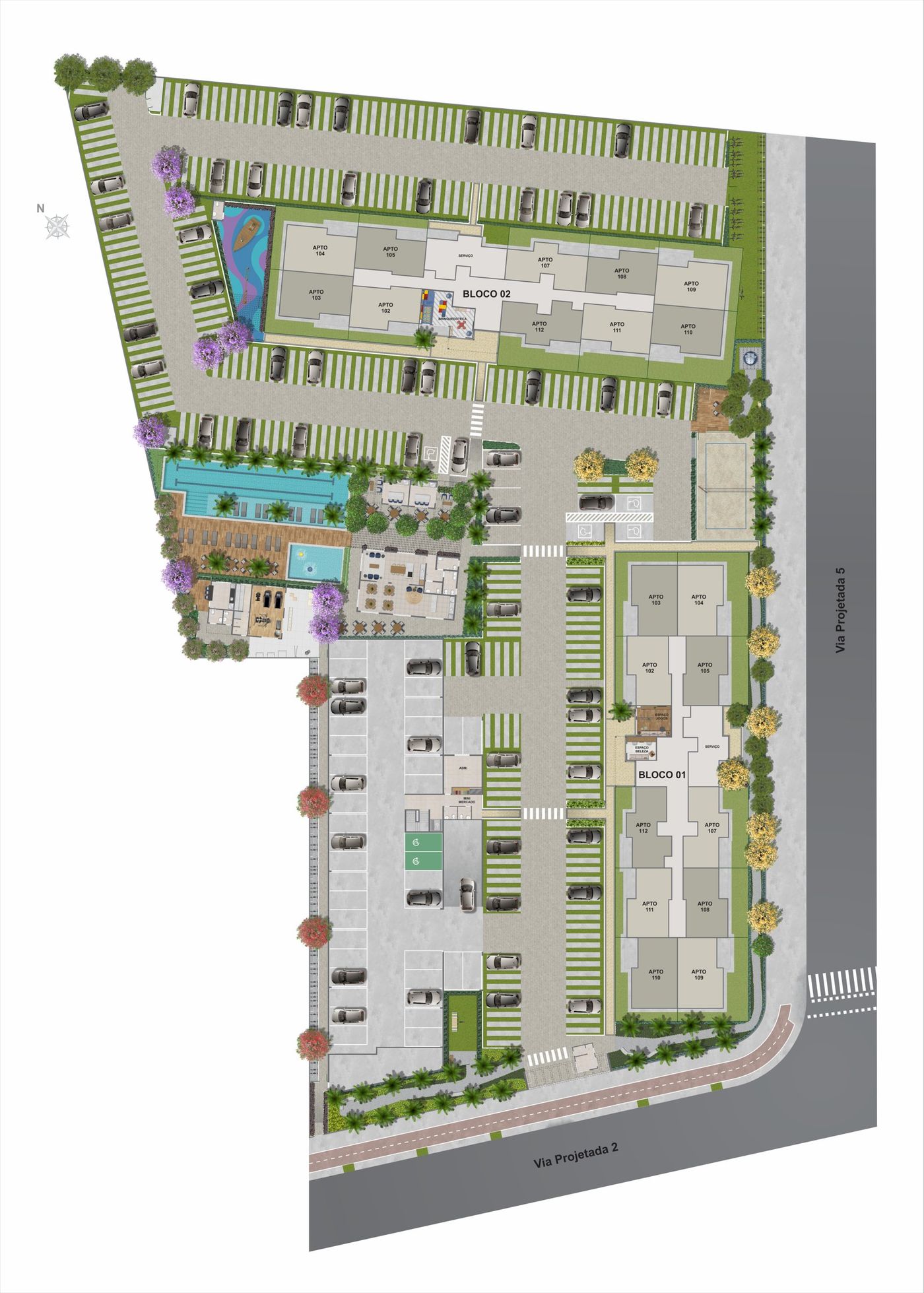 Masterplan ilustrado do Marine Barra Residence
