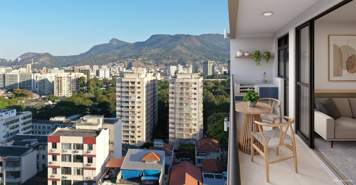 Imagem ilustrativa da varanda com vista do 12º andar, bloco 4, apartamento 08