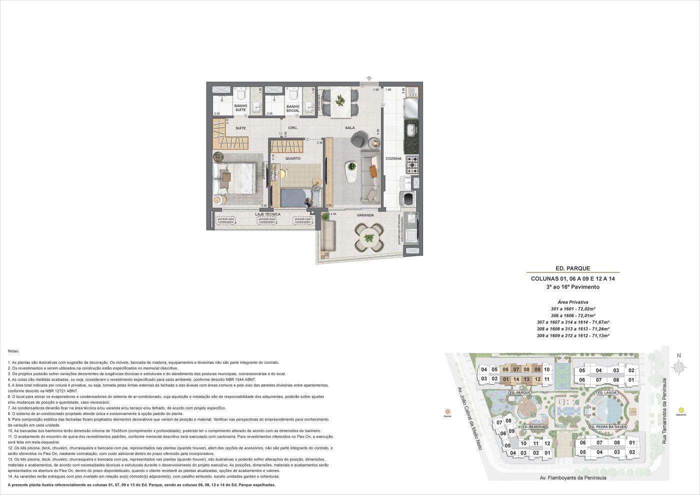 Planta humanizada ilustrativa do apartamento de 2 quartos do Edifício Parque