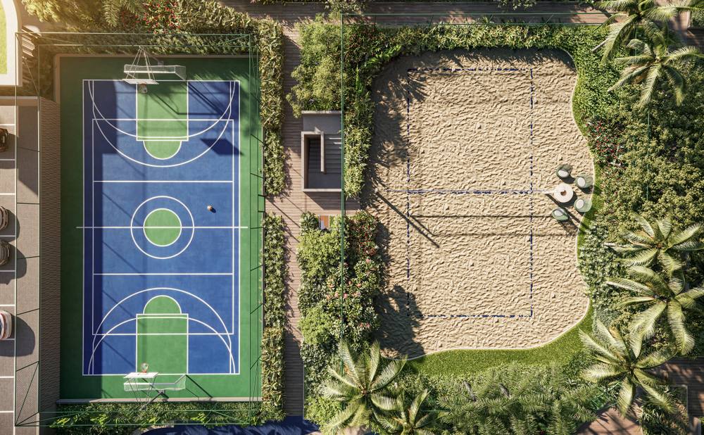 Imagem ilustrativa da quadra de areia e da quadra recreativa