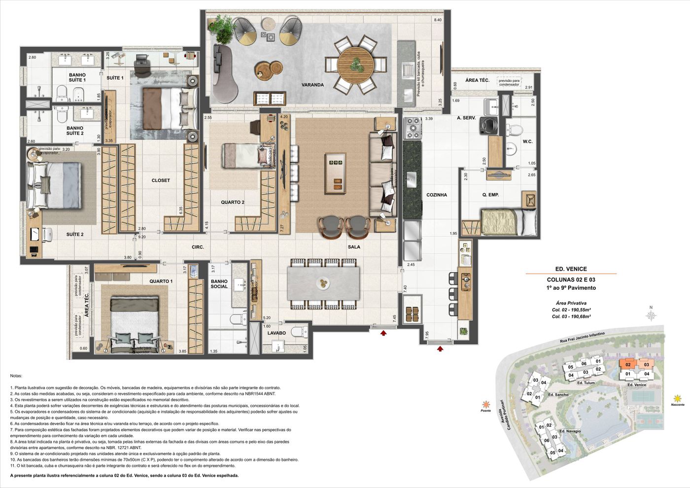 Planta humanizada ilustrativa de 4 quartos, Ed. Venice, colunas 02 e 03
