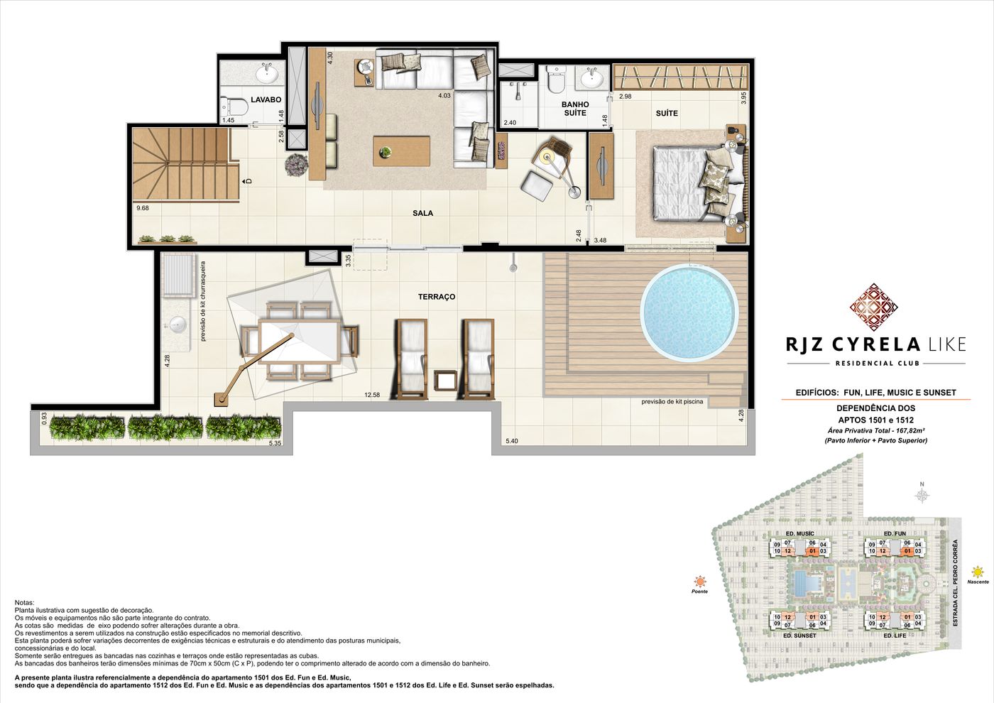 Planta humanizada ilustrativa do pavimento superior da cobertura duplex