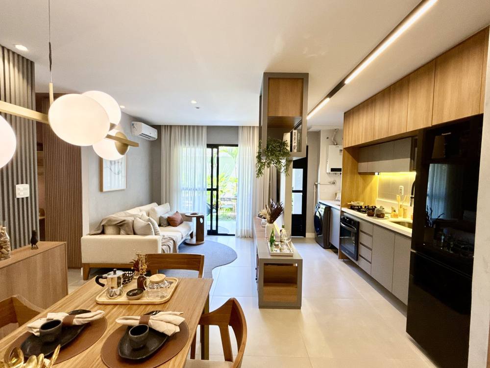 Apartamento decorado — living e cozinha