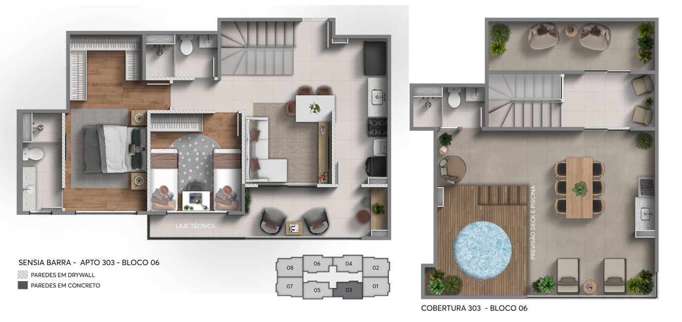Planta humanizada ilustrativa da cobertura duplex 303